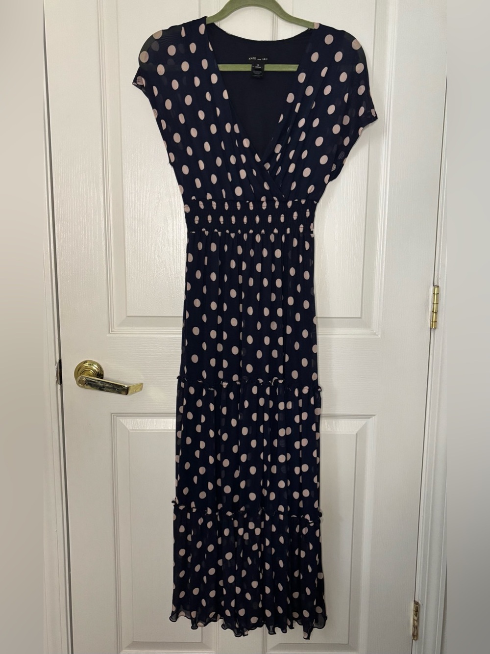 Polka Dot Navy and Cream Maxi Dress - Womens